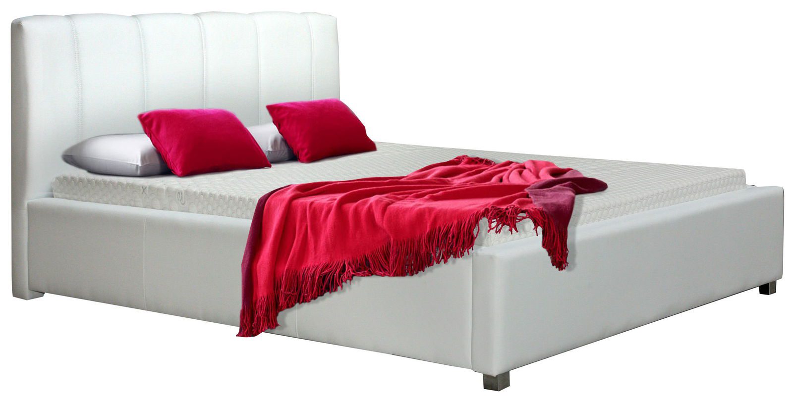 Επενδυμένο κρεβάτι Lingo-140 x 200-Λευκό-Με μηχανισμό ανύψωσης