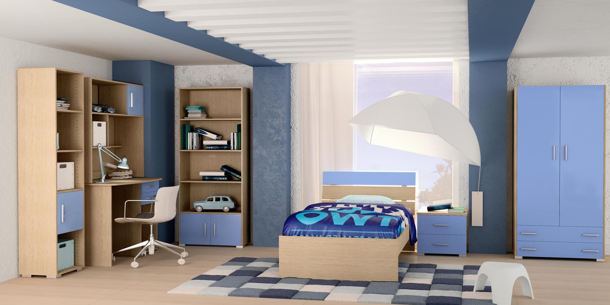 Σετ-δωμάτιο-Νότα-δρυς-με-σιέλ Σετ παιδικό δωμάτιο "Νότα" δρυς-σιέλ - Image 1