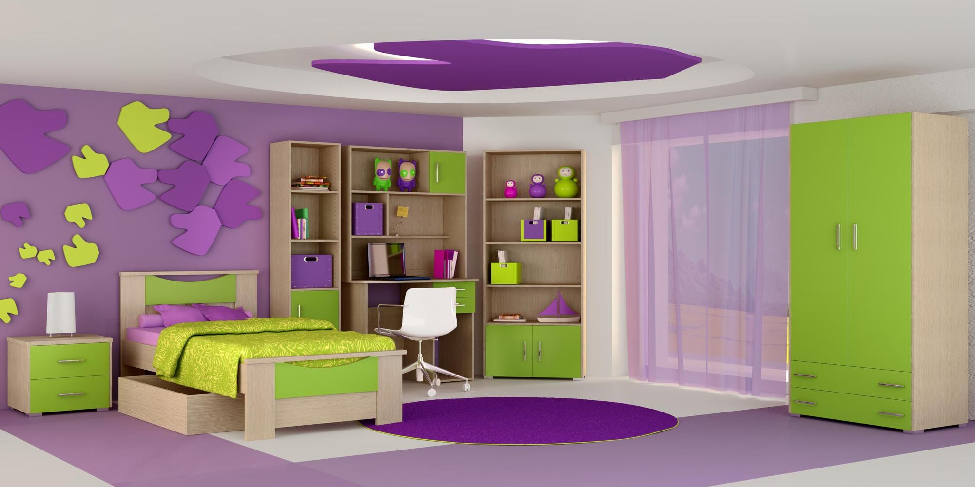 Σετ παιδικό δωμάτιο "Χαμόγελο" δρυς-λαχανί